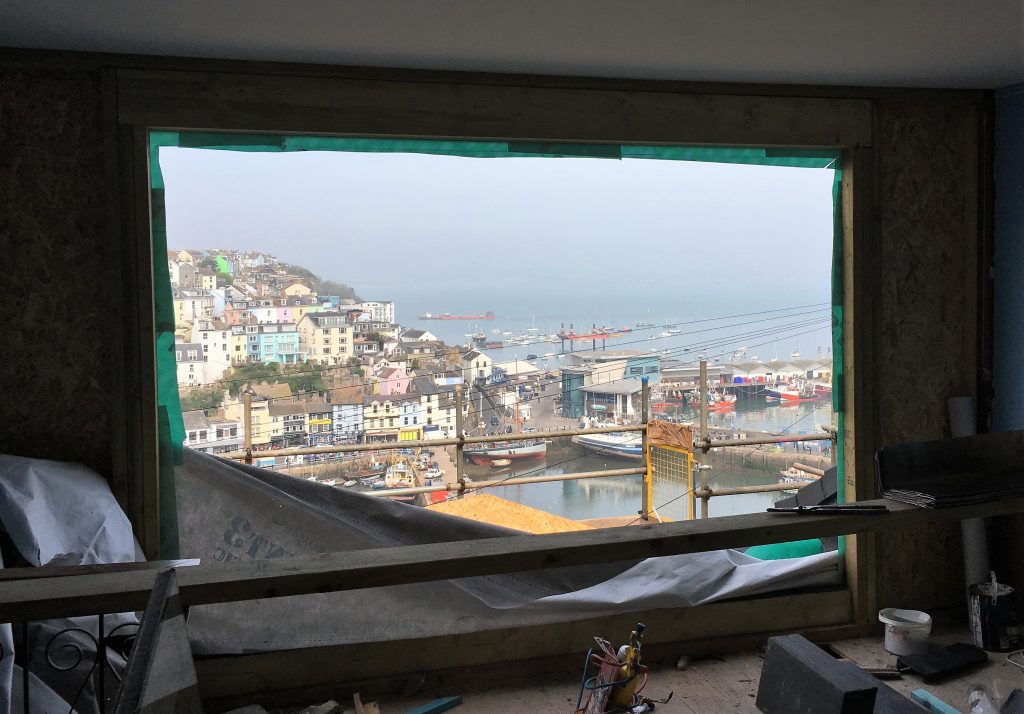 Brixham harbour view - the Captains Cottage whilst under construction