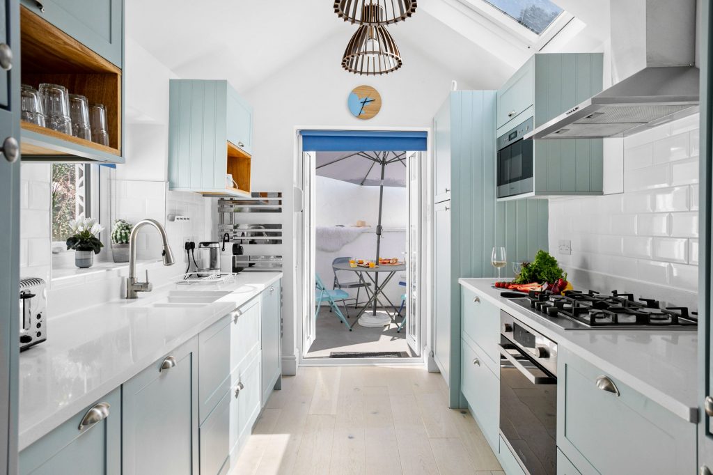 Our coast-vibe galley kitchen at the Captains Cottage Brixham